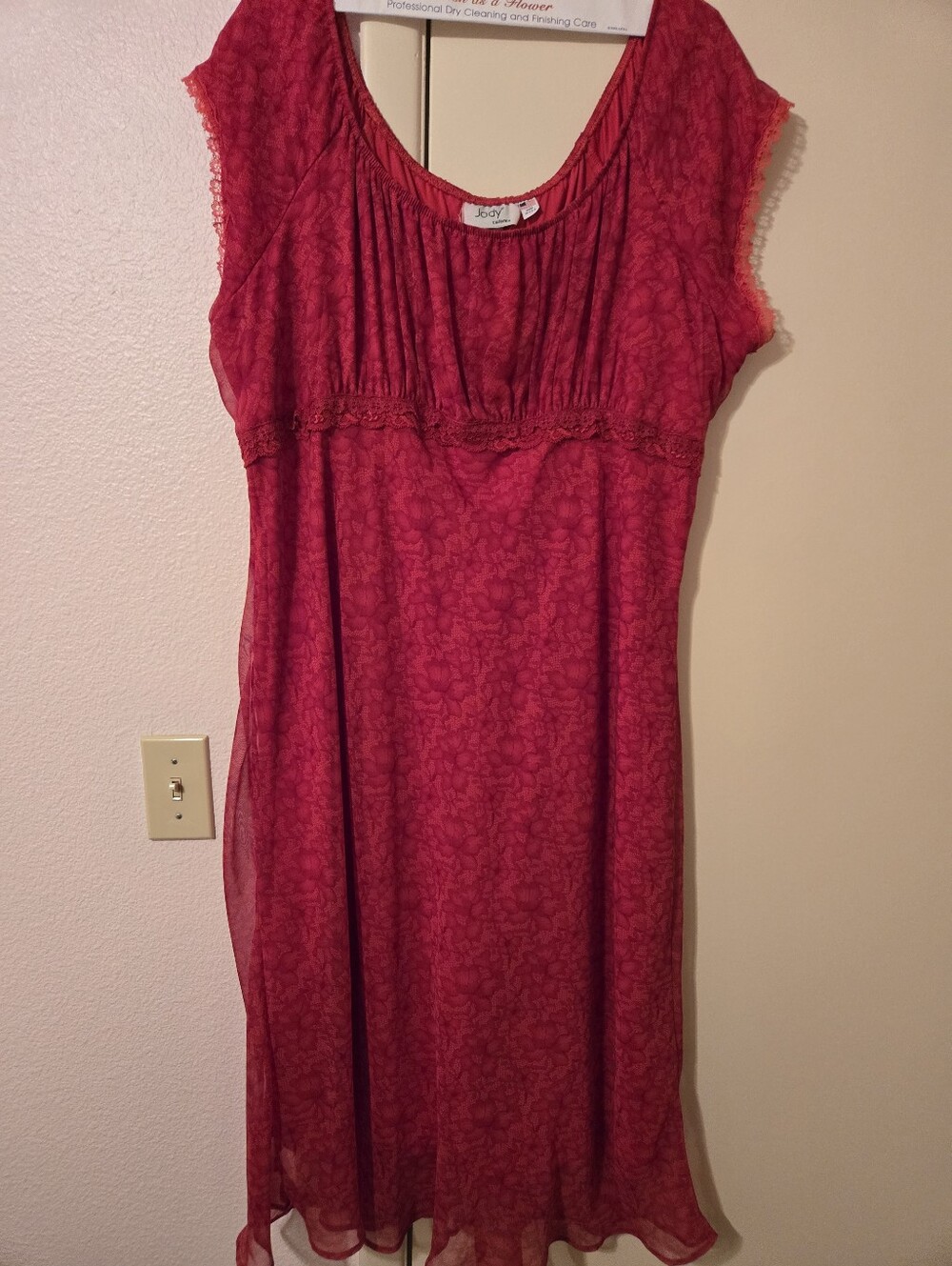 Red Lace-Accent Midi Dress